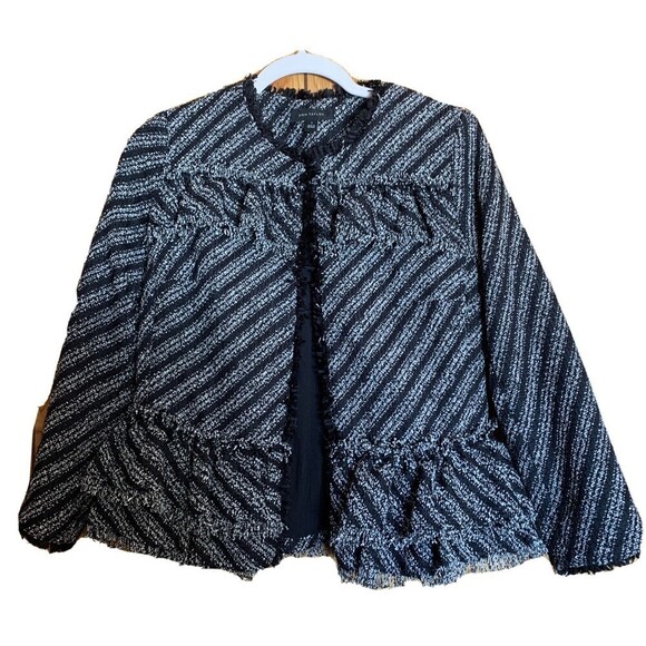 Ann Taylor Womens Size 4 Multicolor Tweed Fringe Long Sleeve Jacket - Picture 1 of 6
